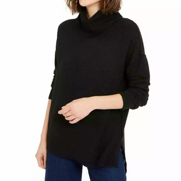 Bar III Turtle Neck Black Sweater High Low - Picture 1 of 5